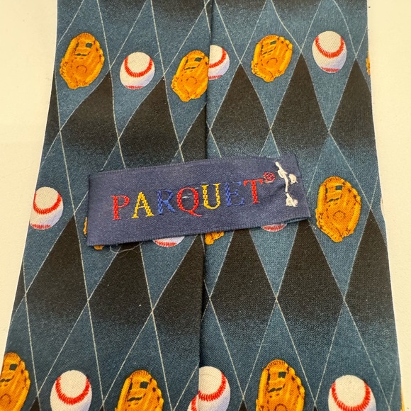 PARQUET Men's Baseball & Mitt Novelty Tie Diamond Pattern 100% Polyester 60” - Picture 6 of 10